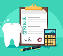 Cartoon tooth next to a cartoon calculator